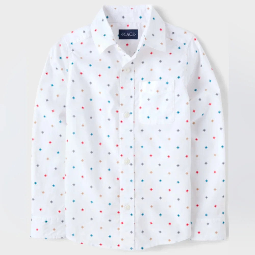 THE CHILDREN'S PLACE Button-Down Shirt White with Multicolor Print Size XXL NWT